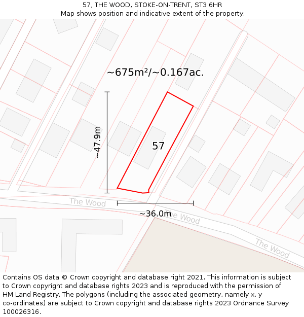 57, THE WOOD, STOKE-ON-TRENT, ST3 6HR: Plot and title map