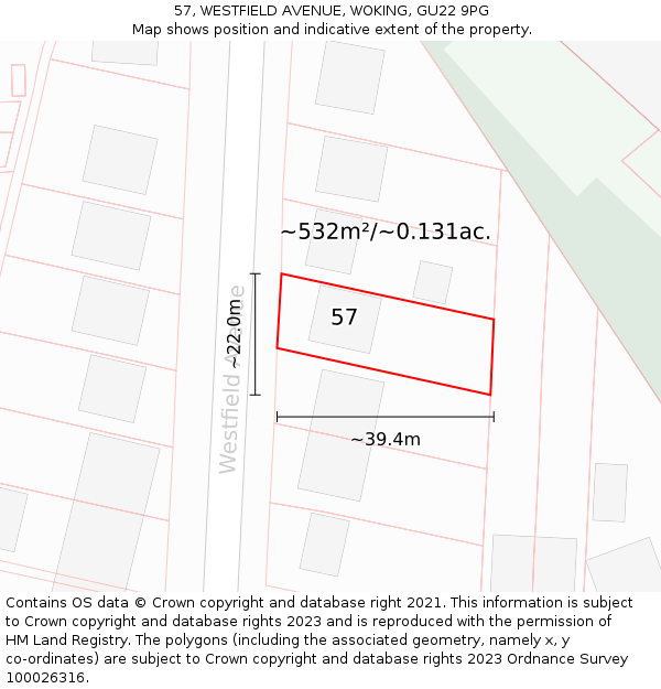 57, WESTFIELD AVENUE, WOKING, GU22 9PG: Plot and title map