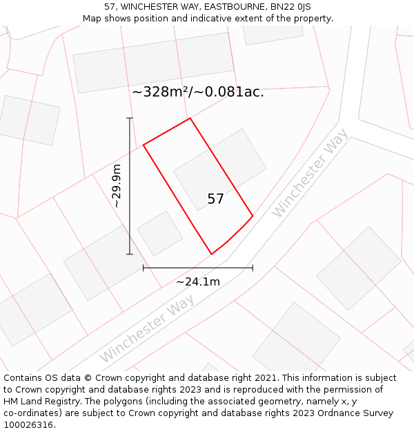 57, WINCHESTER WAY, EASTBOURNE, BN22 0JS: Plot and title map