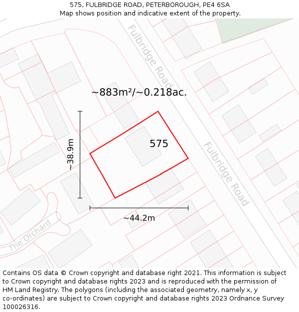 575, FULBRIDGE ROAD, PETERBOROUGH, PE4 6SA: Plot and title map