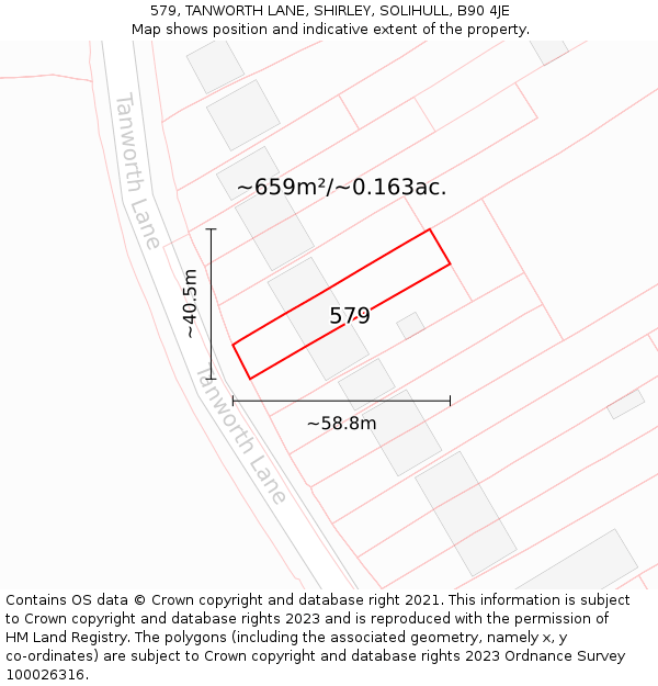 579, TANWORTH LANE, SHIRLEY, SOLIHULL, B90 4JE: Plot and title map