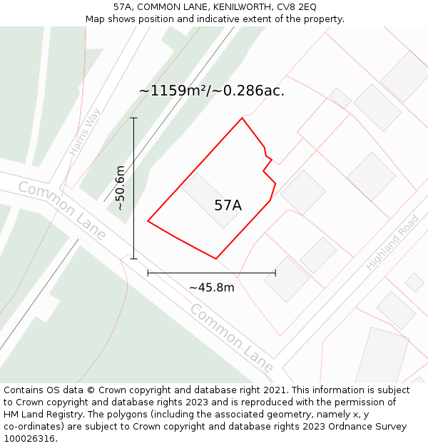 57A, COMMON LANE, KENILWORTH, CV8 2EQ: Plot and title map