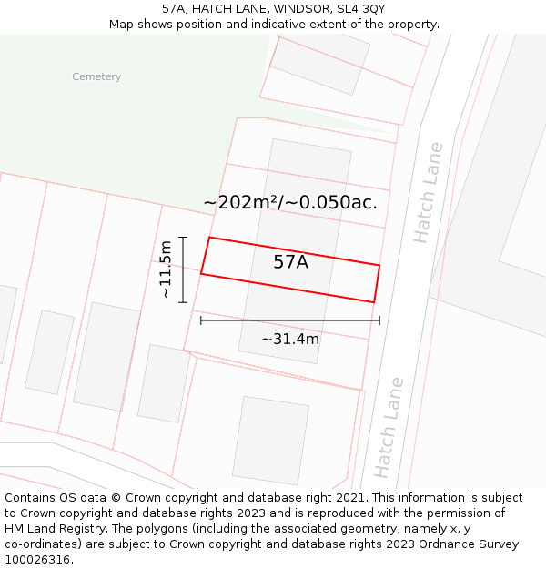 57A, HATCH LANE, WINDSOR, SL4 3QY: Plot and title map