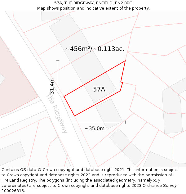 57A, THE RIDGEWAY, ENFIELD, EN2 8PG: Plot and title map