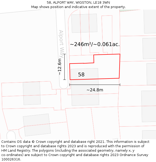 58, ALPORT WAY, WIGSTON, LE18 3WN: Plot and title map