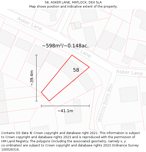 58, ASKER LANE, MATLOCK, DE4 5LA: Plot and title map