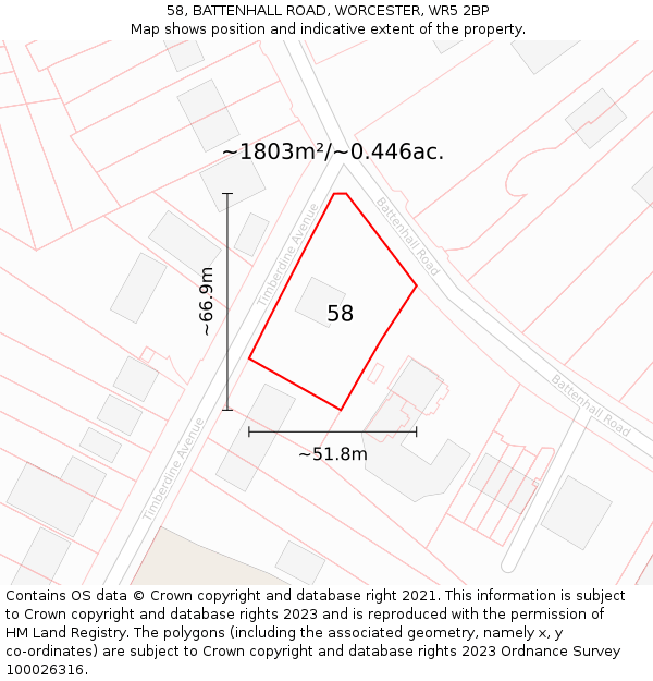 58, BATTENHALL ROAD, WORCESTER, WR5 2BP: Plot and title map