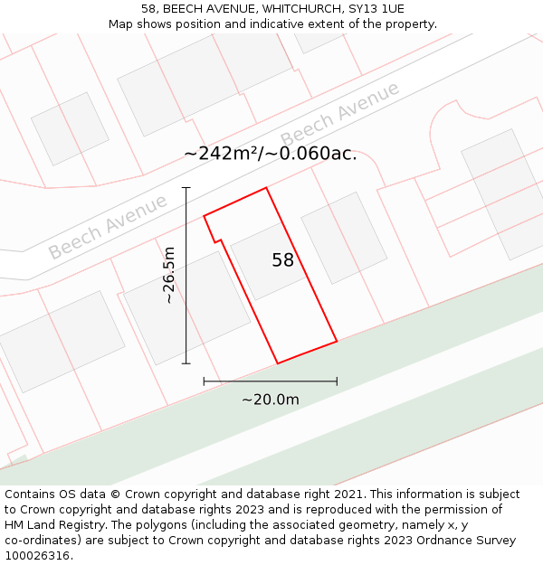 58, BEECH AVENUE, WHITCHURCH, SY13 1UE: Plot and title map