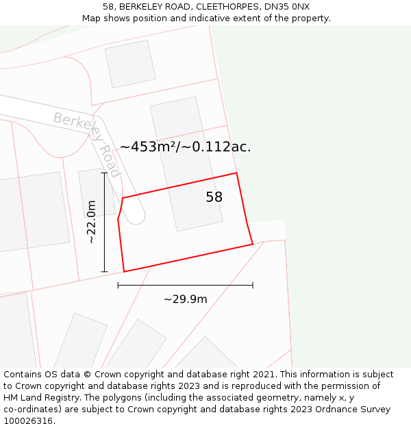 58, BERKELEY ROAD, CLEETHORPES, DN35 0NX: Plot and title map