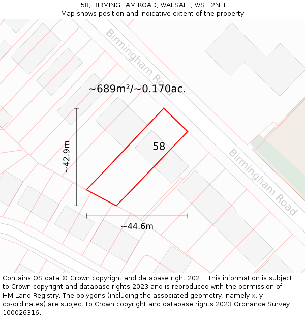 58, BIRMINGHAM ROAD, WALSALL, WS1 2NH: Plot and title map
