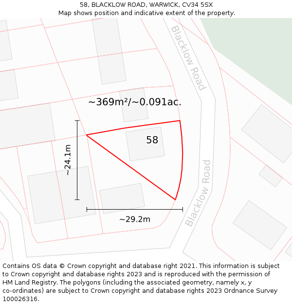 58, BLACKLOW ROAD, WARWICK, CV34 5SX: Plot and title map