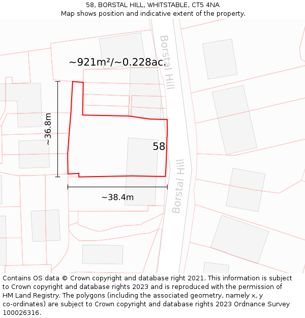 58, BORSTAL HILL, WHITSTABLE, CT5 4NA: Plot and title map