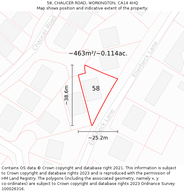 58, CHAUCER ROAD, WORKINGTON, CA14 4HQ: Plot and title map