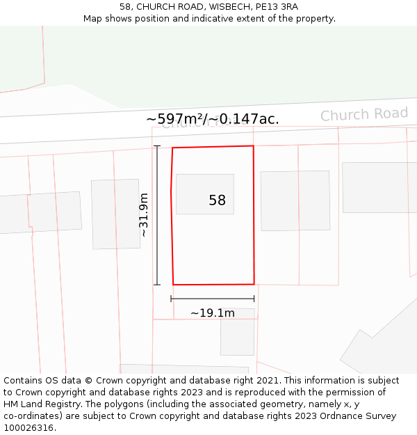 58, CHURCH ROAD, WISBECH, PE13 3RA: Plot and title map