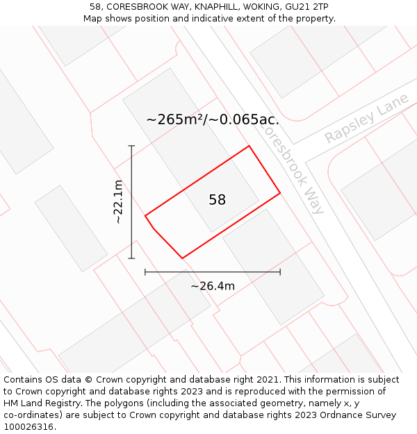 58, CORESBROOK WAY, KNAPHILL, WOKING, GU21 2TP: Plot and title map