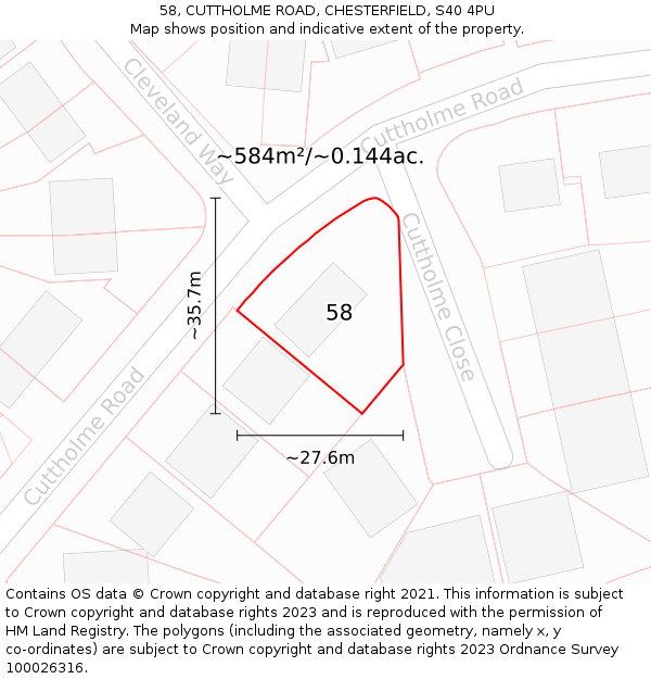 58, CUTTHOLME ROAD, CHESTERFIELD, S40 4PU: Plot and title map