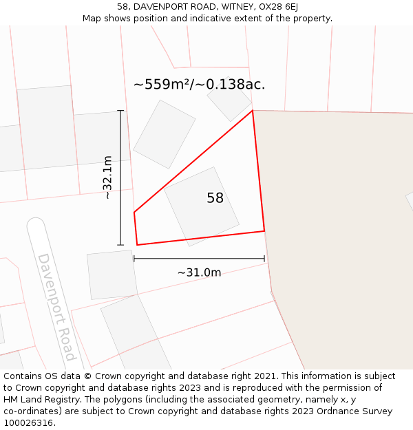 58, DAVENPORT ROAD, WITNEY, OX28 6EJ: Plot and title map