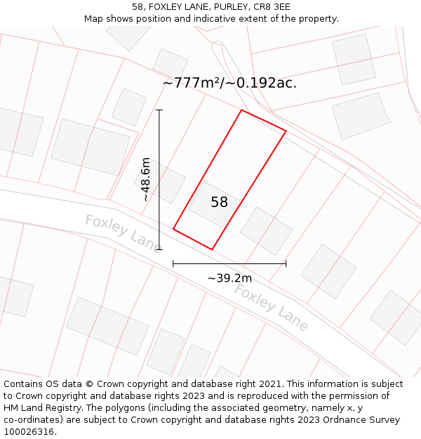 58, FOXLEY LANE, PURLEY, CR8 3EE: Plot and title map
