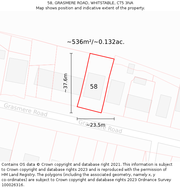 58, GRASMERE ROAD, WHITSTABLE, CT5 3NA: Plot and title map