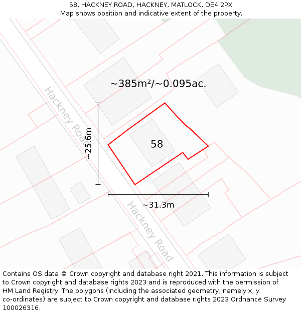 58, HACKNEY ROAD, HACKNEY, MATLOCK, DE4 2PX: Plot and title map