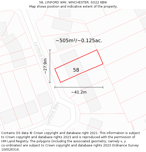 58, LYNFORD WAY, WINCHESTER, SO22 6BW: Plot and title map