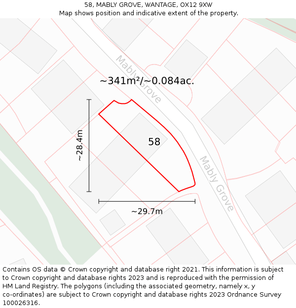 58, MABLY GROVE, WANTAGE, OX12 9XW: Plot and title map