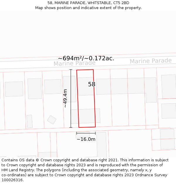 58, MARINE PARADE, WHITSTABLE, CT5 2BD: Plot and title map