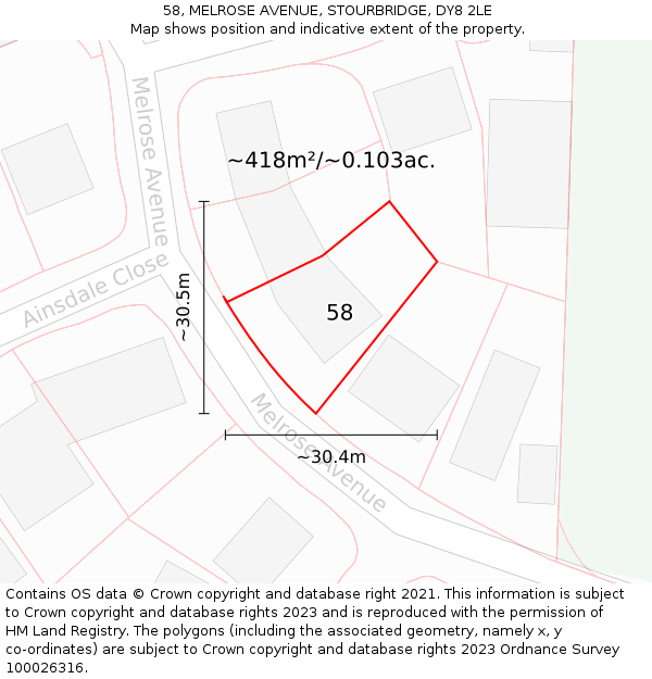 58, MELROSE AVENUE, STOURBRIDGE, DY8 2LE: Plot and title map