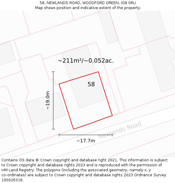 58, NEWLANDS ROAD, WOODFORD GREEN, IG8 0RU: Plot and title map