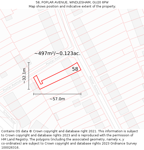 58, POPLAR AVENUE, WINDLESHAM, GU20 6PW: Plot and title map