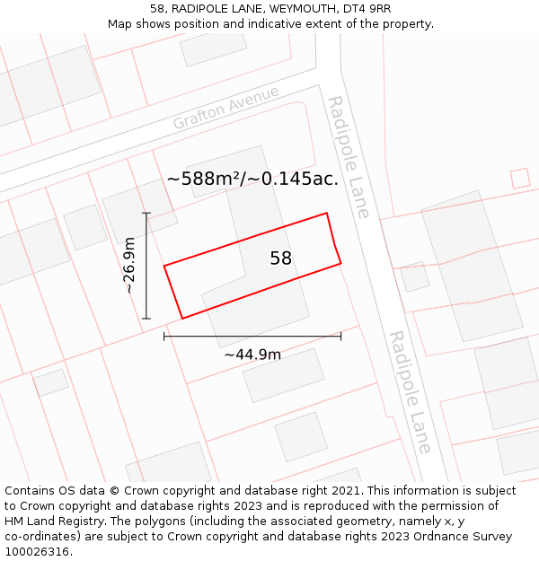 58, RADIPOLE LANE, WEYMOUTH, DT4 9RR: Plot and title map