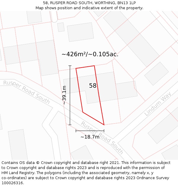 58, RUSPER ROAD SOUTH, WORTHING, BN13 1LP: Plot and title map