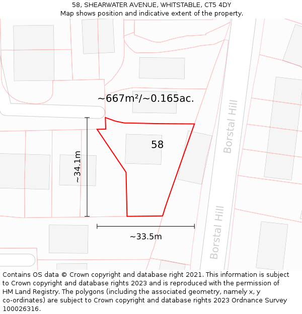 58, SHEARWATER AVENUE, WHITSTABLE, CT5 4DY: Plot and title map