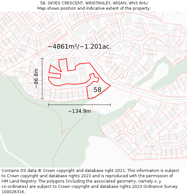 58, SKYES CRESCENT, WINSTANLEY, WIGAN, WN3 6HU: Plot and title map