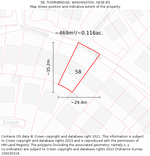 58, THORNBRIDGE, WASHINGTON, NE38 8TJ: Plot and title map