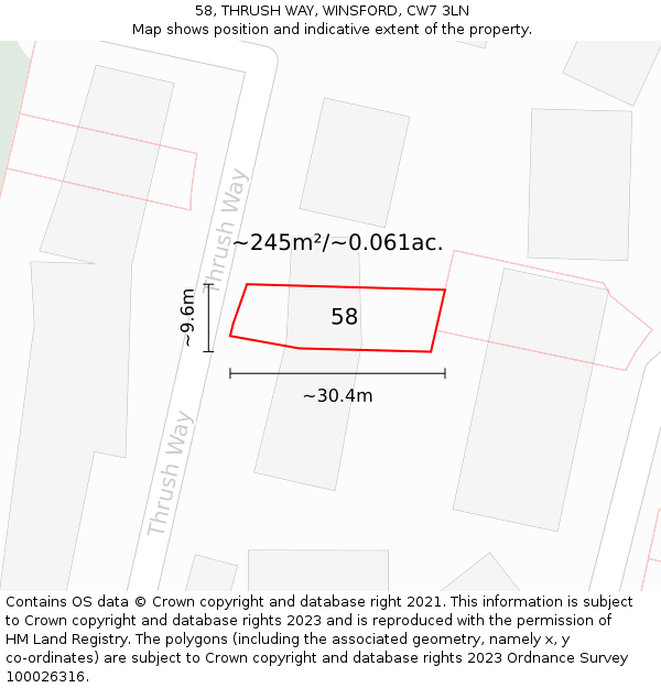 58, THRUSH WAY, WINSFORD, CW7 3LN: Plot and title map