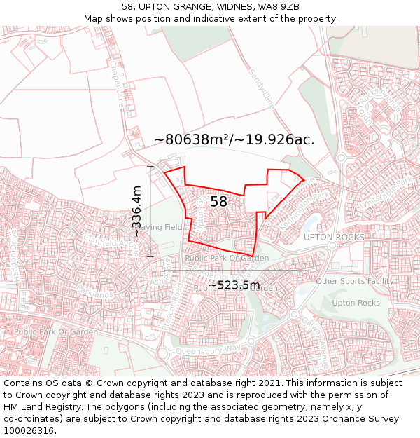 58, UPTON GRANGE, WIDNES, WA8 9ZB: Plot and title map