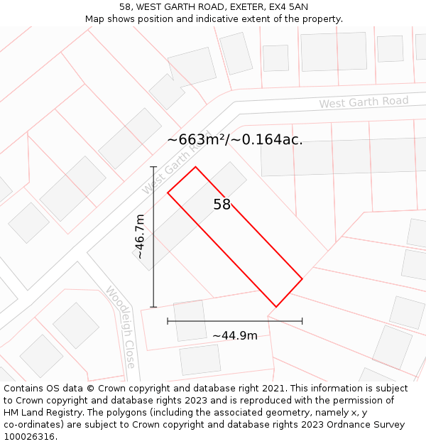 58, WEST GARTH ROAD, EXETER, EX4 5AN: Plot and title map