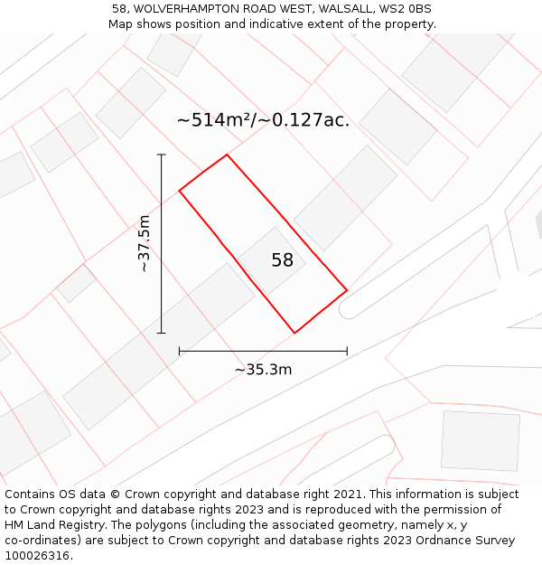 58, WOLVERHAMPTON ROAD WEST, WALSALL, WS2 0BS: Plot and title map