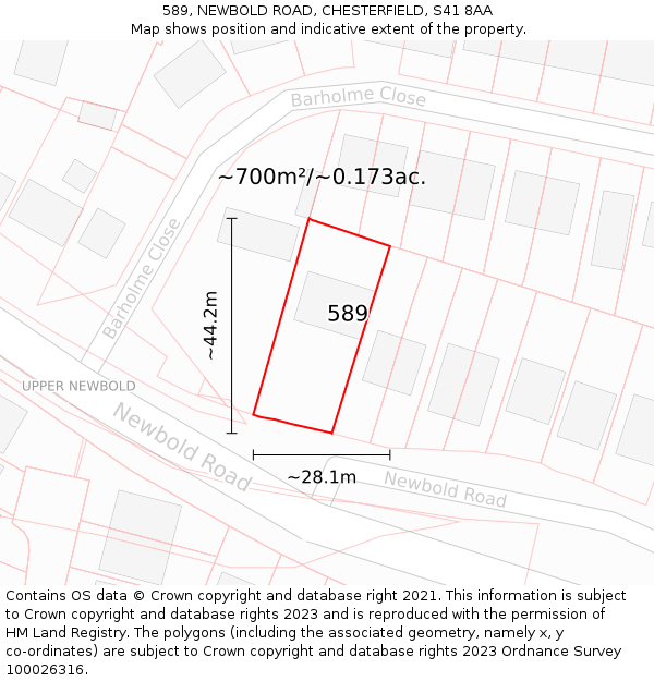 589, NEWBOLD ROAD, CHESTERFIELD, S41 8AA: Plot and title map