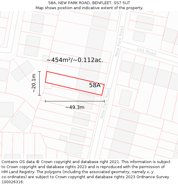 58A, NEW PARK ROAD, BENFLEET, SS7 5UT: Plot and title map