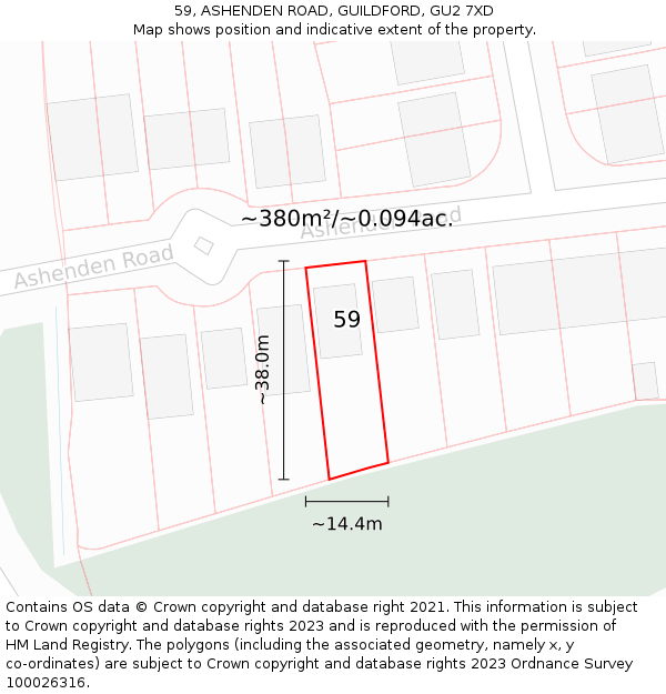 59, ASHENDEN ROAD, GUILDFORD, GU2 7XD: Plot and title map