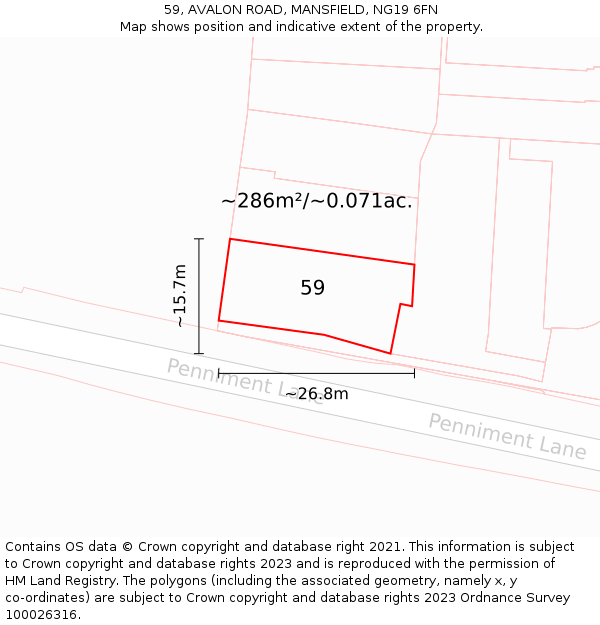 59, AVALON ROAD, MANSFIELD, NG19 6FN: Plot and title map