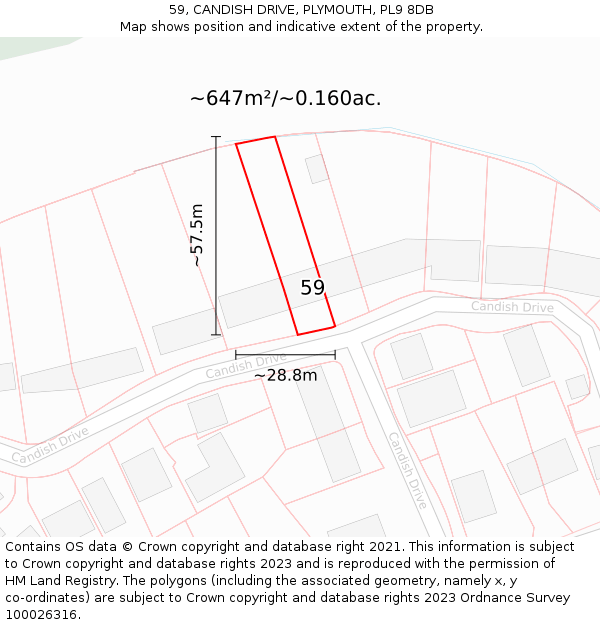 59, CANDISH DRIVE, PLYMOUTH, PL9 8DB: Plot and title map