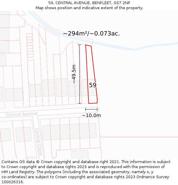 59, CENTRAL AVENUE, BENFLEET, SS7 2NP: Plot and title map