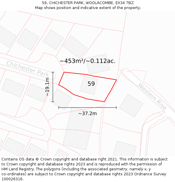 59, CHICHESTER PARK, WOOLACOMBE, EX34 7BZ: Plot and title map