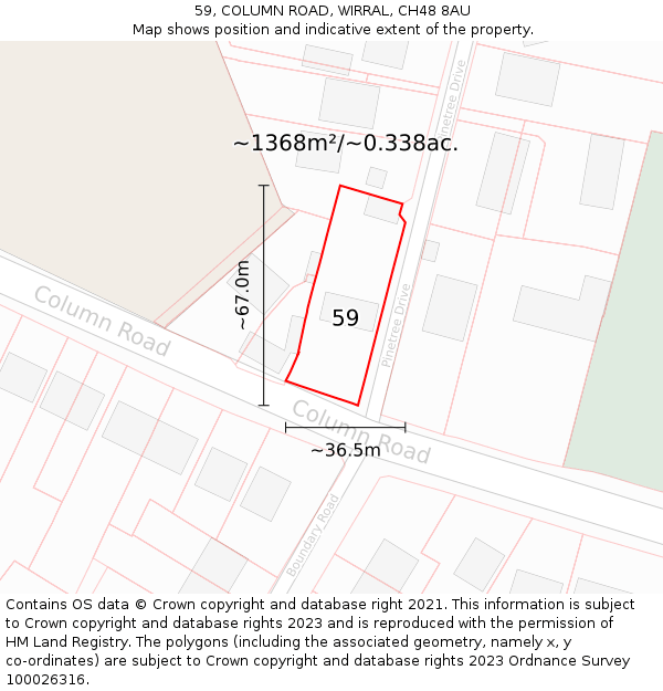 59, COLUMN ROAD, WIRRAL, CH48 8AU: Plot and title map