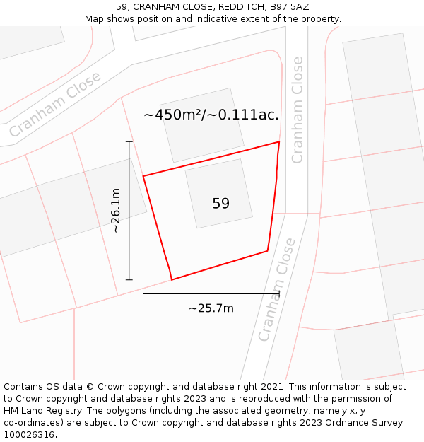 59, CRANHAM CLOSE, REDDITCH, B97 5AZ: Plot and title map