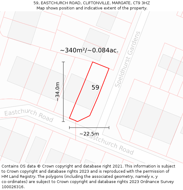 59, EASTCHURCH ROAD, CLIFTONVILLE, MARGATE, CT9 3HZ: Plot and title map