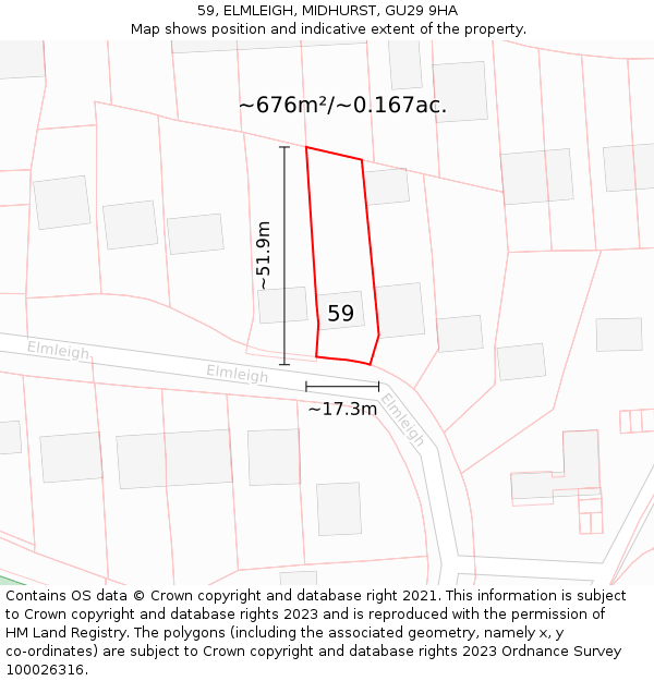 59, ELMLEIGH, MIDHURST, GU29 9HA: Plot and title map